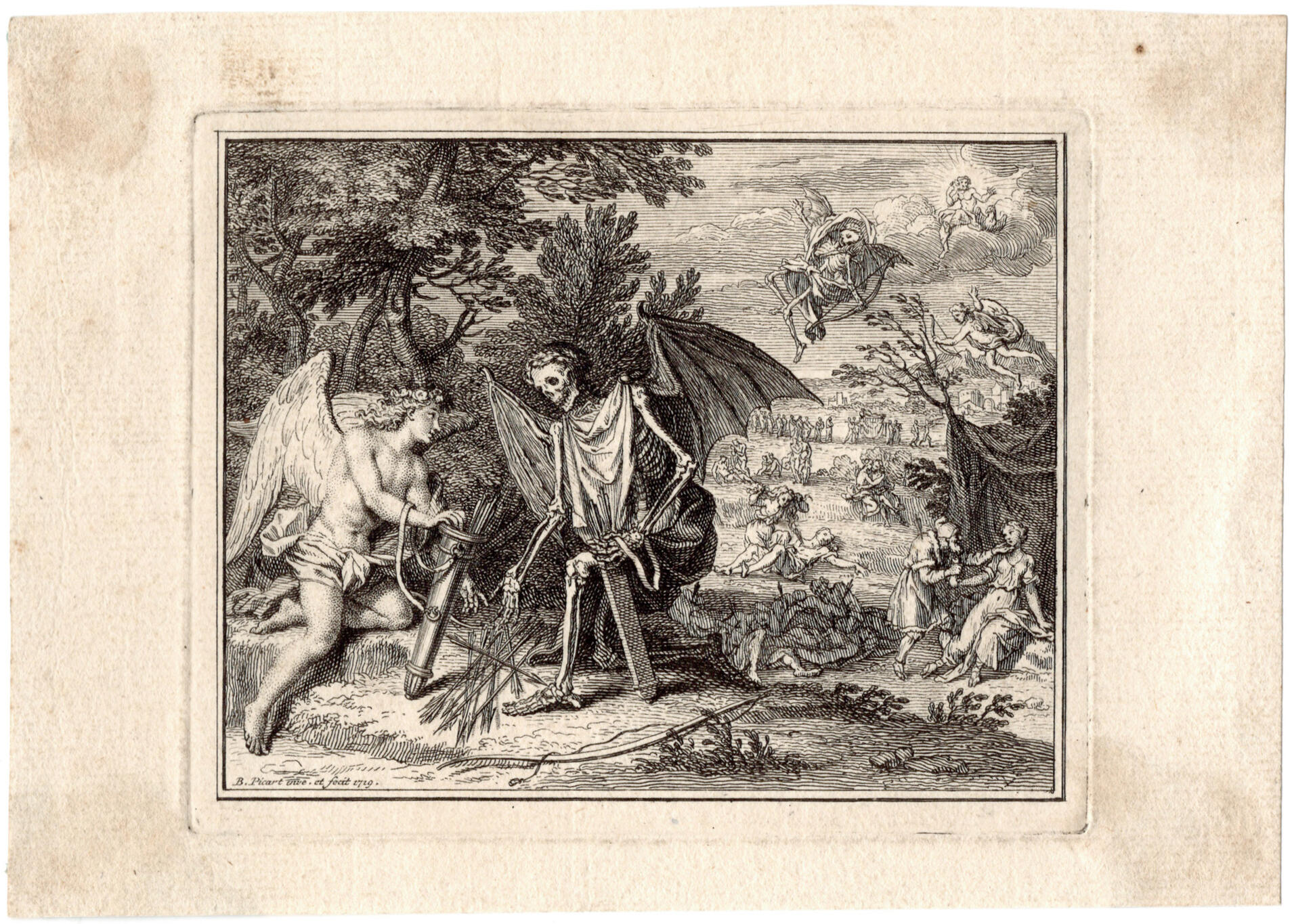 Etching: Cupid and Death by Bernard Picart